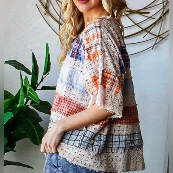 Oli & Hali Multicolor Patchwork Lace Top - Picture 5 of 7